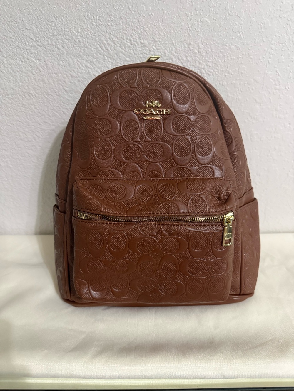 Coach Brown Signature Embossed Mini Backpack with Gold HardwareNEW
